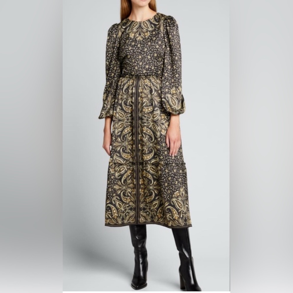Elegant Black and Gold Paisley Dress